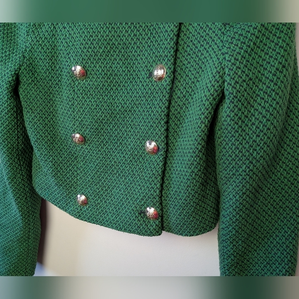 ZARA CROP Women Blazer Crochet Military Style Size XS Green And Navy Blue - Picture 3 of 10